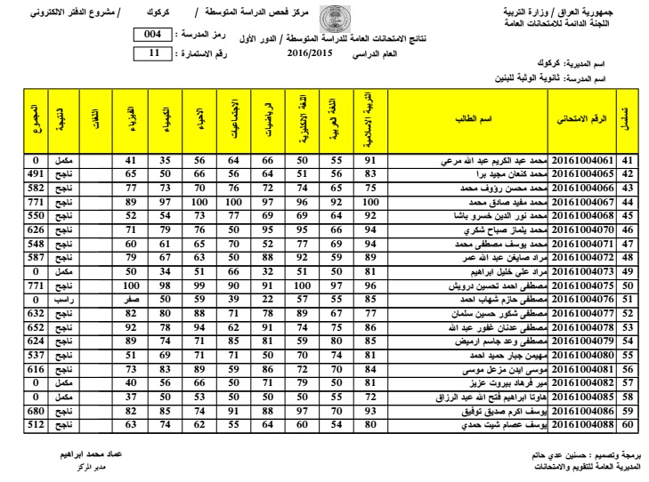 نتائج الثالث المتوسط محافظة كركوك 2016